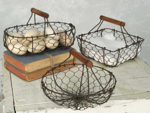 CHICKEN WIRE STORAGE BASKETS, SET OF 3 - Avenue of Oaks Decor