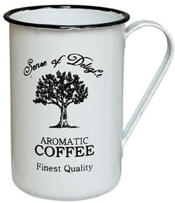 ENAMEL WHITE AND BLACK RIM COFFEE CUP, SET OF 6 - Avenue of Oaks Decor