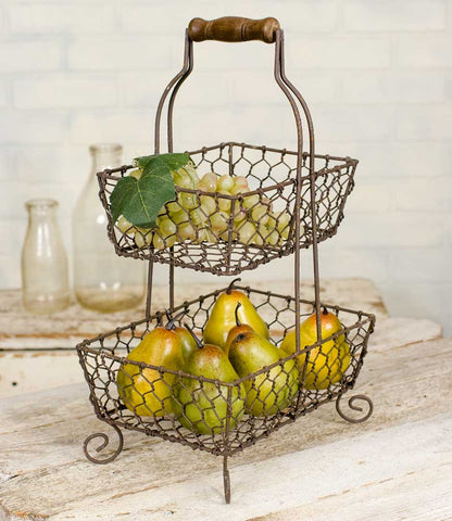 RUSTIC CHICKEN WIRE 2-TIER BASKET - Avenue of Oaks Decor