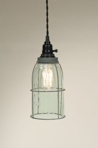 Half Gallon Caged Mason Jar Pendant Lamp - Barn Roof - Avenue of Oaks Decor