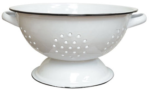 ENAMELWARE WHITE AND BLACK RIM COLANDER - Avenue of Oaks Decor