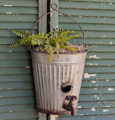 WATER BUCKET HANGING BIRDHOUSE PLANTER/FEEDER - Avenue of Oaks Decor