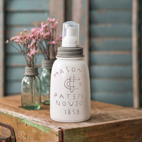 WHITE MASON JAR FOAMING SOAP PUMP - Avenue of Oaks Decor