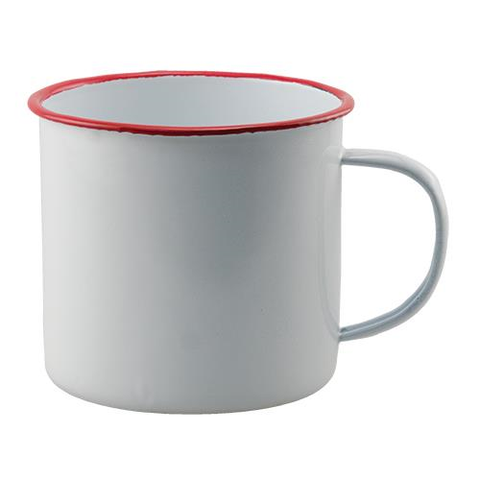 ENAMELWARE WHITE WITH RED RIM SOUP MUG, SET OF 6 - Avenue of Oaks Decor
