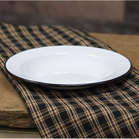 ENAMELWARE WHITE WITH BLACK RIM SALAD PLATE, SET OF 6 - Avenue of Oaks Decor