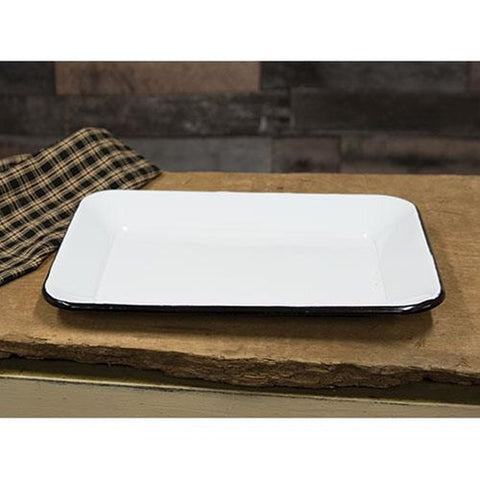 ENAMEL WHITE WITH BLACK RIM SERVING TRAY - Avenue of Oaks Decor