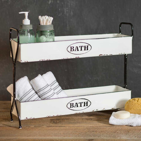 ENAMEL 2 TIER BATH STORAGE CADDY - Avenue of Oaks Decor