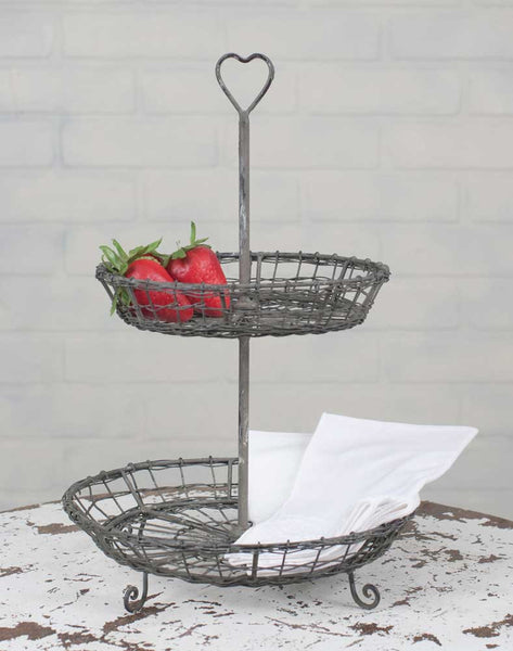 Wire Heart Two Tier Serving Stand - Avenue of Oaks Decor