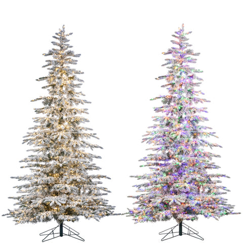 LED Flocked Mountain Pine with Instant Glow Power Pole, 9 ft. - Avenue of Oaks Decor