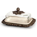 The GG Collection Gracious Goods 9"L Acanthus Leaf Glass Dome Butter Holder on Metal Tray - Avenue of Oaks Decor
