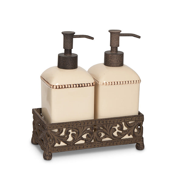 The GG Collection Gracious Goods Acanthus Leaf Soap and Lotion Dispensers with Holder - Avenue of Oaks Decor