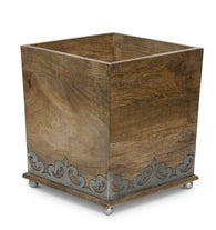 The GG Collection Gracious Goods Wastebasket Mango Wood and Metal Inlay Heritage Collection - Avenue of Oaks Decor