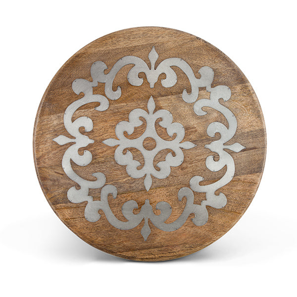The GG Collection Gracious Goods 18" Lazy Susan Mango Wood and Metal Inlay Heritage Collection - Avenue of Oaks Decor