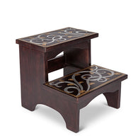 GG Collection Gold Leaf Mango Wood Inlay Step Stool - Avenue of Oaks Decor
