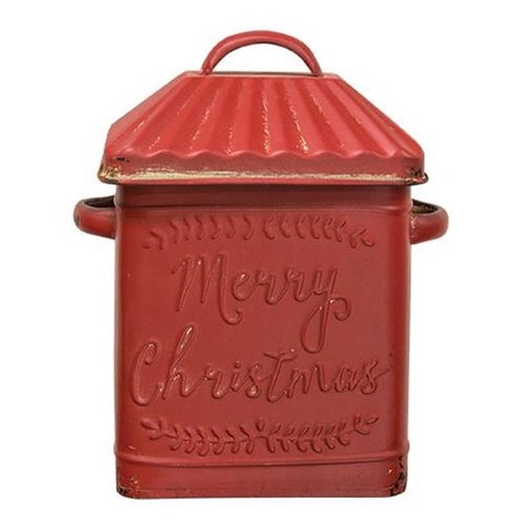 MERRY CHRISTMAS VINTAGE STYLE RED CANISTER - Avenue of Oaks Decor