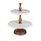 The GG Collection Gracious 2-Tier Marble Etched Floral Server - Avenue of Oaks Decor