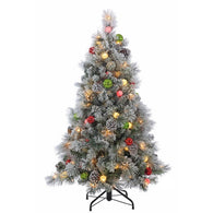 4.5 ft. Pre-Lit Flocked Hard Needle Pine Artificial Christmas Tree with Ornaments - Avenue of Oaks Decor