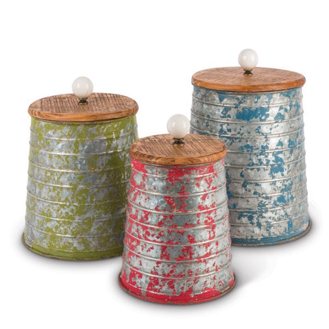 RUSTIC METAL CANISTERS, SET OF 3 - Avenue of Oaks Decor