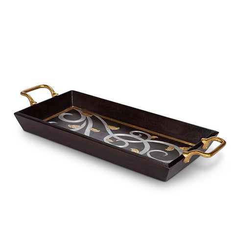 GG Collection Gold Leaf Rectangular Mango Wood Tray with Handle - Avenue of Oaks Decor