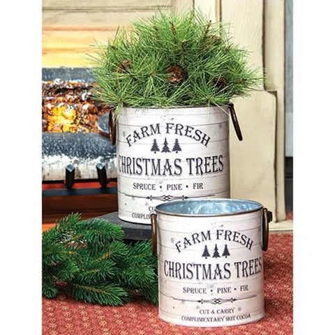 Farm Fresh Christmas Trees Buckets, Set Of 2 - Avenue of Oaks Decor