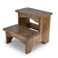 The GG Collection Gracious Goods MANGO WOOD WITH METAL INLAY STEP STOOL HERITAGE COLLECTION - Avenue of Oaks Decor