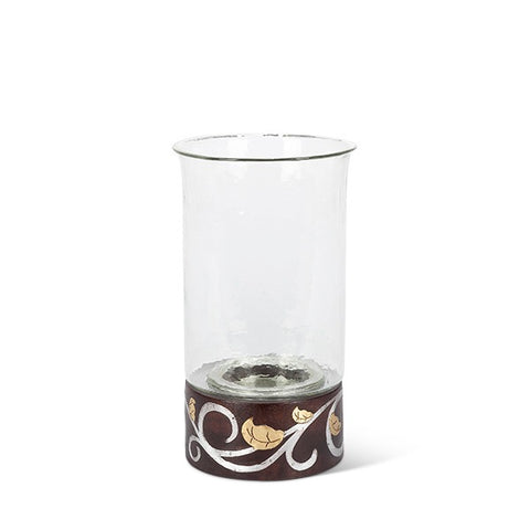 GG Collection Mango Wood with Metal Inlay Gold Leaf and Vine 13.5"H Candleholder - Avenue of Oaks Decor
