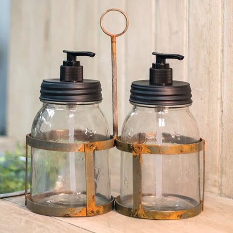 DOUBLE RUSTIC MASON JAR SOAP DISPENSERS - Avenue of Oaks Decor