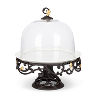 GG Collection Cake Stand Gold Leaf with Glass Dome - Avenue of Oaks Decor