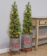 North Pole Christmas Tree Planters, Set Of 2 - Avenue of Oaks Decor