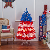 Patriotic American Tree, 5 ft., 495 UL Clear Lights & 5 Twinkle Lights on Top Section - Avenue of Oaks Decor