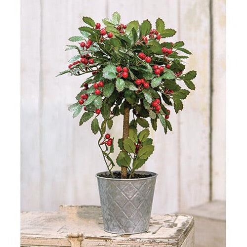 Potted Christmas Holly with Berries Topiary, 18" - Avenue of Oaks Decor