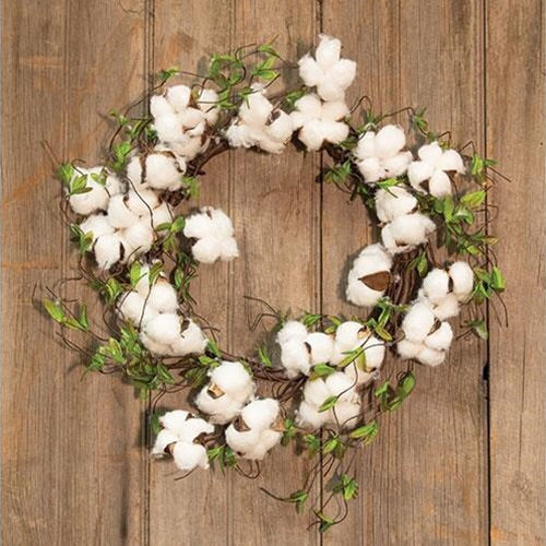 COTTON AND WILLOW LEAVES WREATH, 22” - Avenue of Oaks Decor