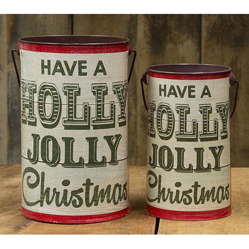 Holly Jolly Vintage Style Buckets, Set Of 2 - Avenue of Oaks Decor