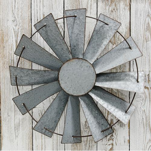 Galvanized Country Farmhouse Windmill Hanger with Rustic Edging - Avenue of Oaks Decor