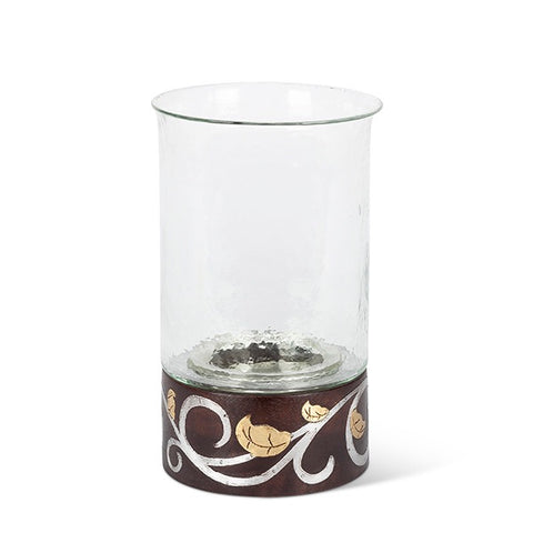 GG Collection Mango Wood with Metal Inlay Gold Leaf and Vine 12"H Candleholder - Avenue of Oaks Decor