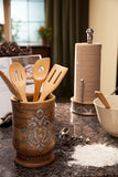 The GG Collection Gracious Goods Wood and Metal Inlay Utensil Holder - Avenue of Oaks Decor