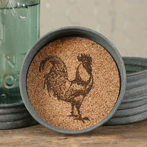 MASON JAR LID COASTER - FARMHOUSE ROOSTER - SET OF 4 - Avenue of Oaks Decor