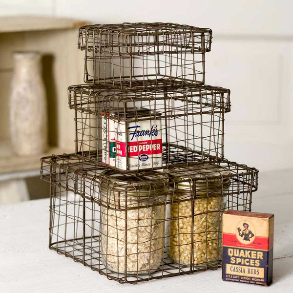 Set of Three Nesting Wire Boxes - Avenue of Oaks Decor